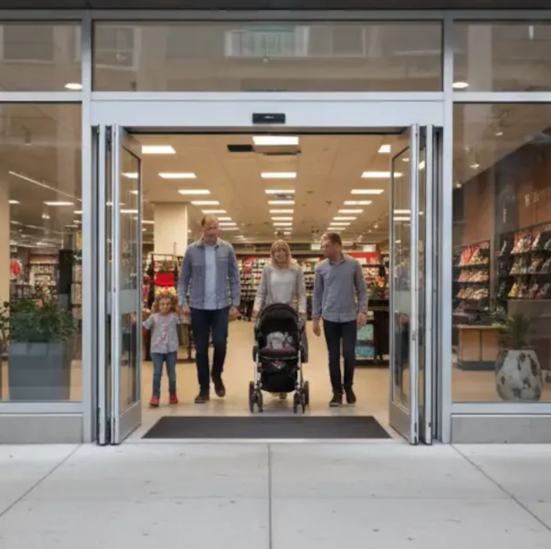 ADA-compliant automatic door system with motion sensor and safety features