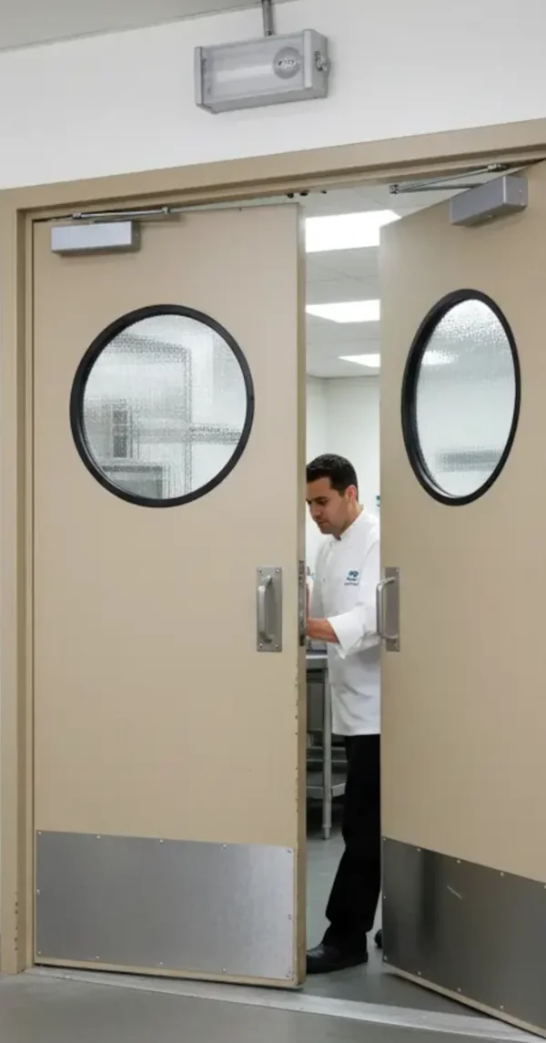 Commercial entrance swinging door with smooth operation and professional hardware