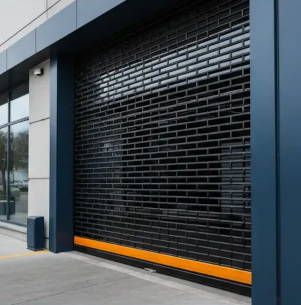 Commercial Rolling Security Gate Installed At Retail Business Entrance