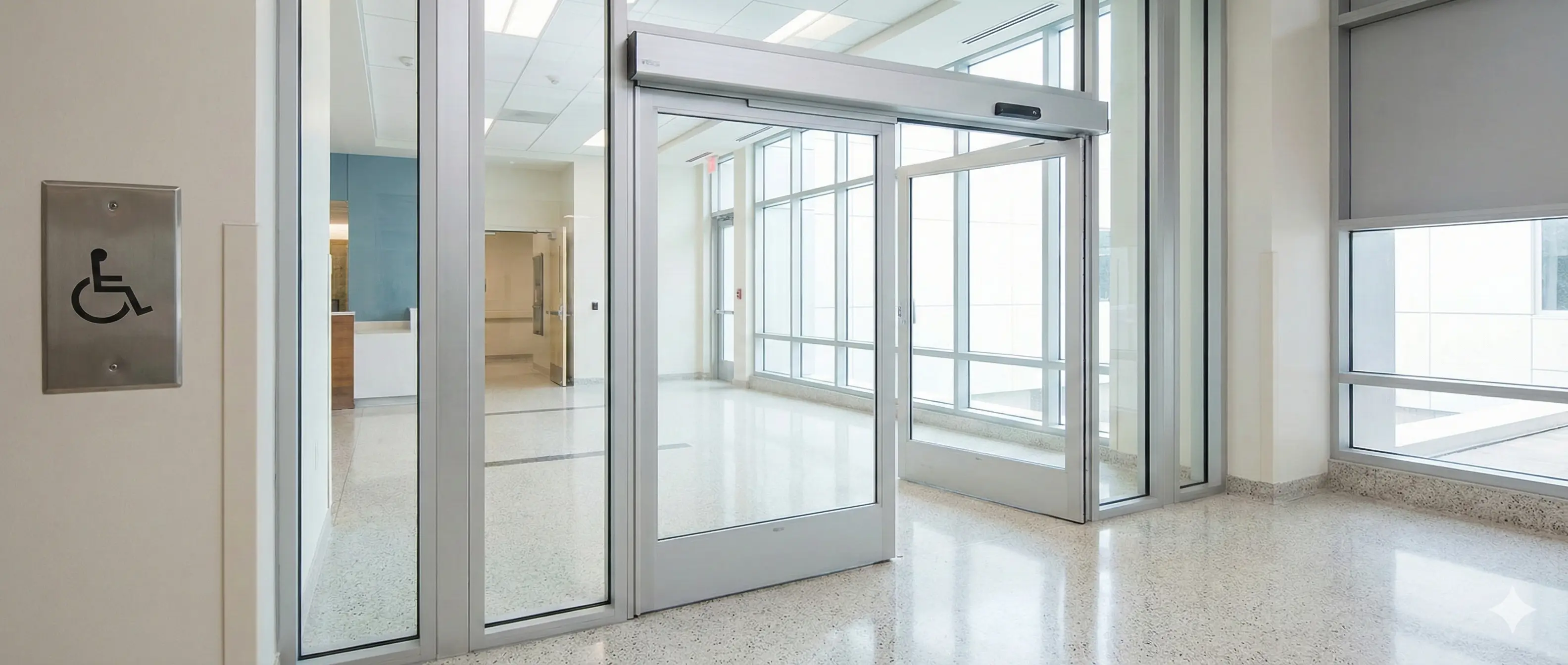 Professional installation of a low energy automatic door operator on a commercial swing door