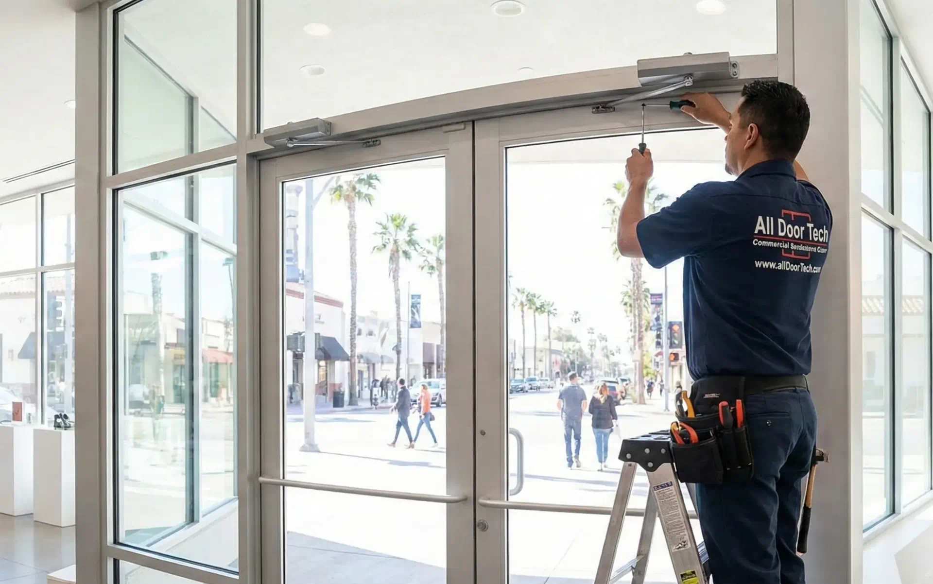 Professional custom storefront door and glass hardware maintenance